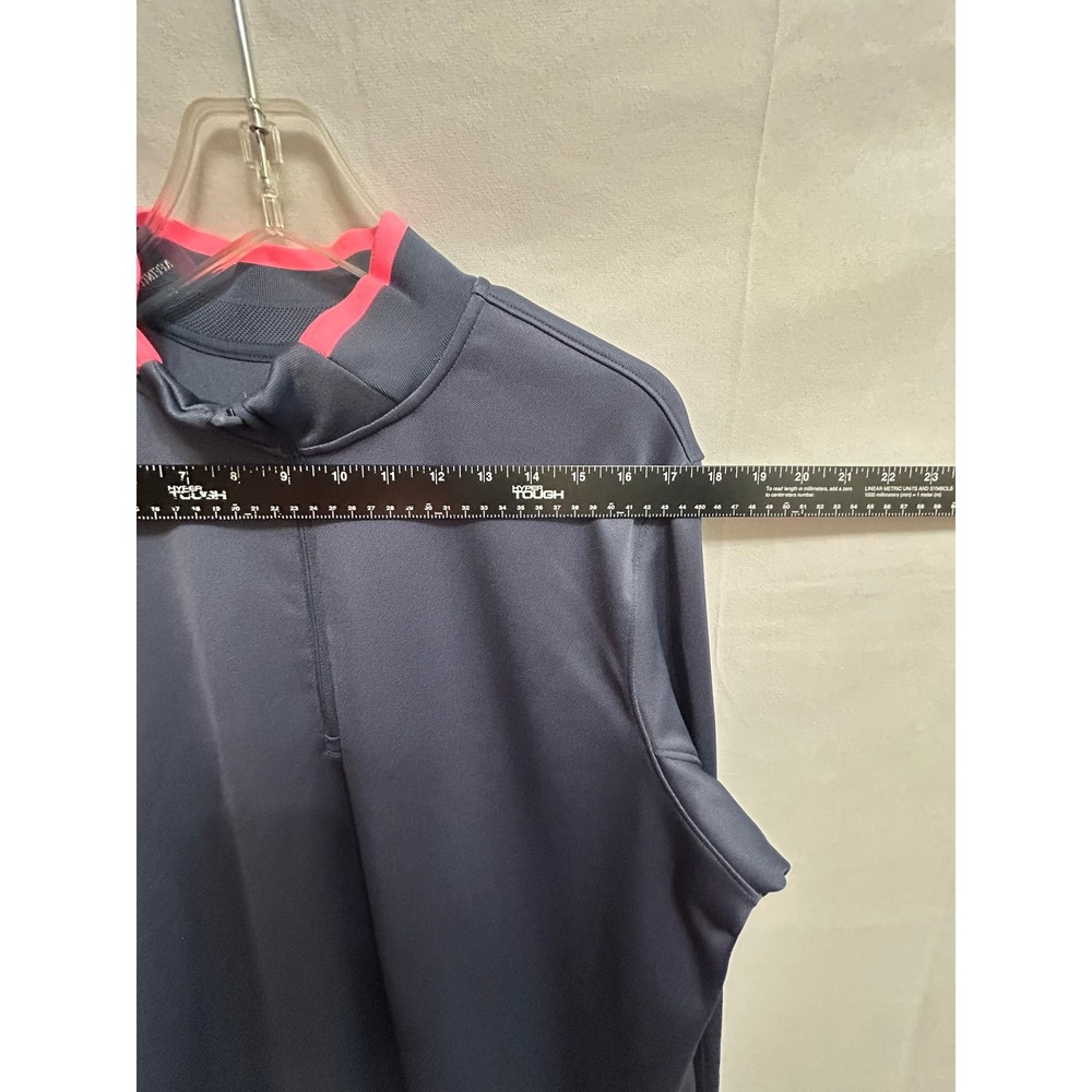 Nike Dri-FIT Womens Large Quarter Zip Pullover Navy Blue Neon Pink Trim Active - Picture 2 of 9
